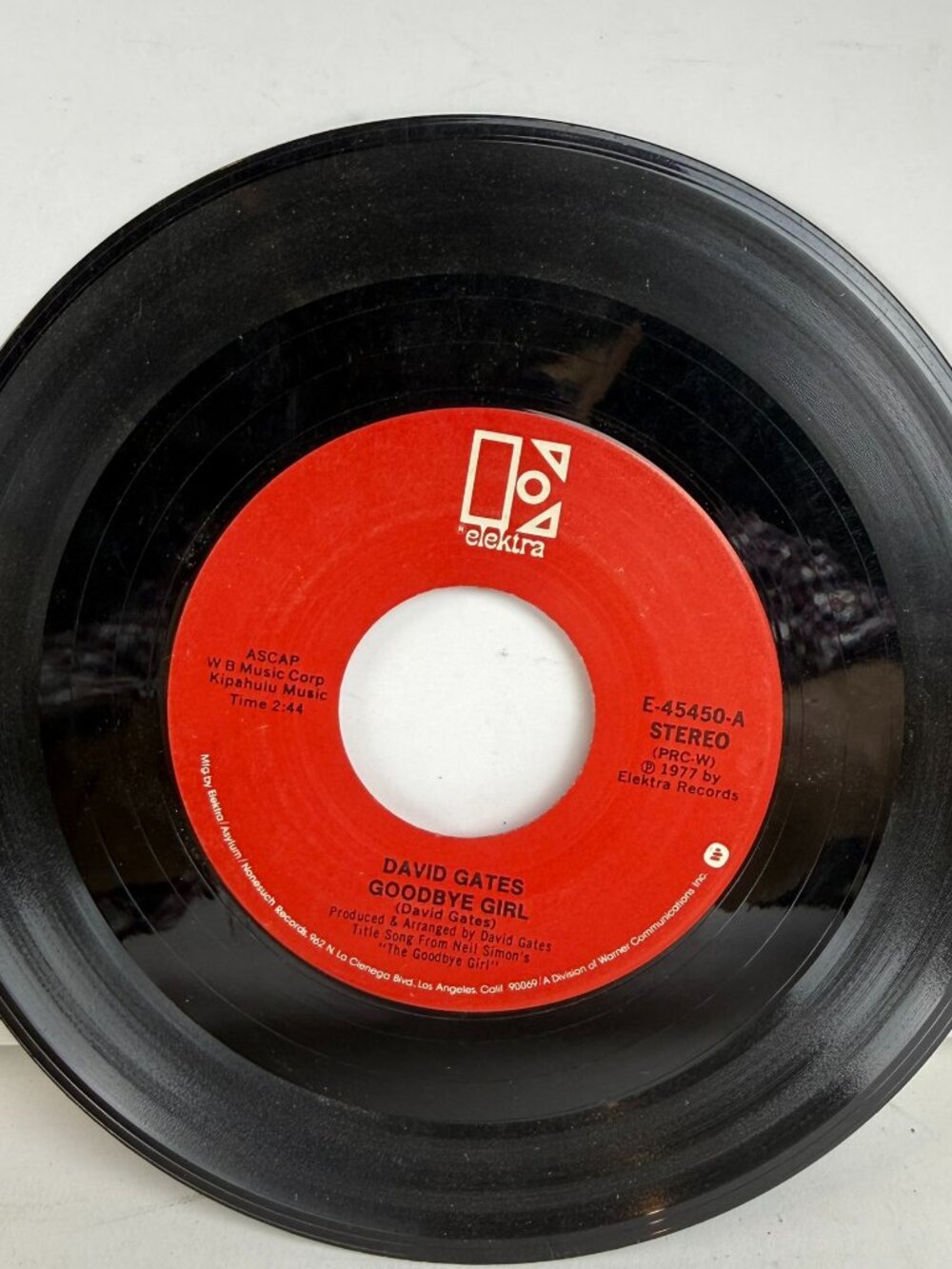 David Gates Goodbye Girl / Sunday Rider 7" Vinyl 45 RPM Single Elektra E-45450